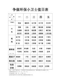 二年级卫生值日表