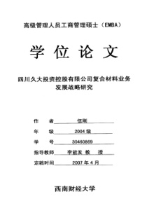 四川久大投资控股有限公司复合材料业务发展战略研究