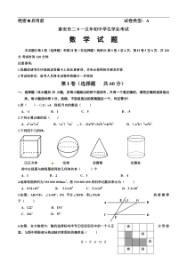 2015年泰安中考数学试题及答案