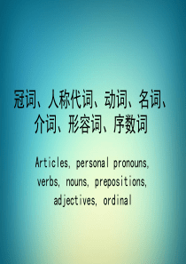 冠词、人称代词、动词、名词、介词、形容词、序数词