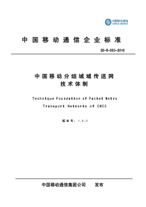 中国移动分组城域传送网(PTN)技术体制