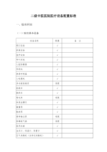 二级中医医院医疗设备配置标准