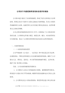 津滨发展：公司关于内部控制有效性的自我评价报告 XXXX-04-01