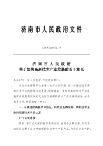 济南市人民政府关于加快高新技术产业发展的若干意见