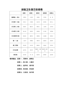 班级卫生值日安排表