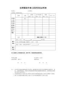 法律援助申请人经济状况证明表