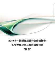 2019年中国隧道建设行业分析报告-行业发展现状与盈利前景预测(目录)