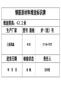 钢筋原材料堆放标识牌