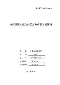 频道专业化的受众分析及发展策略