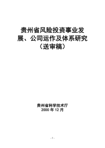 风险投资事业发展、公司运作及体系研究（送审稿)