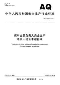 AQ10692008煤矿主要负责人安全生产培训大纲及考核标准