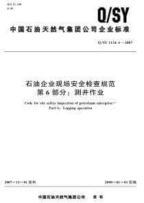 QSY112462007石油企业现场安全检查规范第6部分测井作业