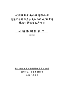 [能源行业]废渣回收还原贵金属和500吨-年雷尼镍及环保设备生产项目环境影响报告书告(简要本)(do