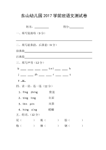 幼儿园2017学前班拼音测试卷