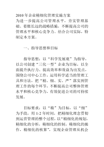 2010年企业精细化管理实施方案