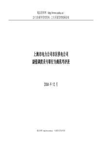 上海市电力公司市区供电公司副值调度员专职行为规范考评表