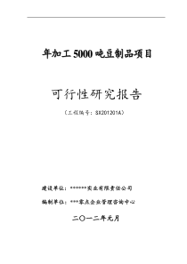 年加工5000吨豆制品项目可行性研究报告