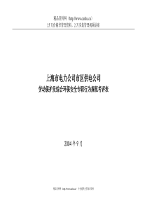 上海市电力公司市区供电公司劳动保护及综合环保安全专职行为规范考评表