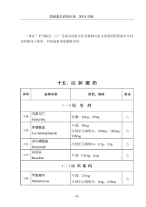 国家基本药物目录(2018年版)抗肿瘤药