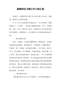 新教师见习期工作小结汇报