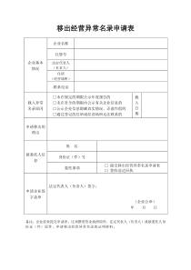 移出经营异常名录申请表