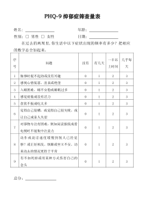 PHQ-9抑郁症筛查量表格模板