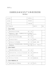 全面落实企业安全生产主体责任检查表通用版