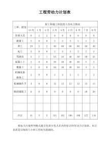 拟投入本工程劳动力计划表