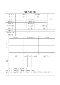 招聘人员登记表模版