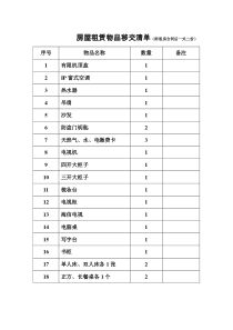 房屋租赁物品移交清单