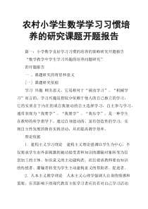 农村小学生数学学习习惯培养的研究课题开题报告