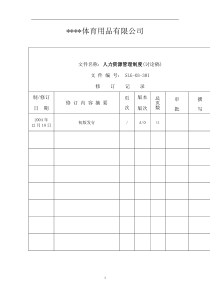 ××体育用品有限公司人力资源管理制度