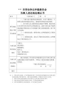 仲裁委员会当事人送达地址确认书