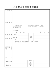 企业营业执照补换申请表-95253