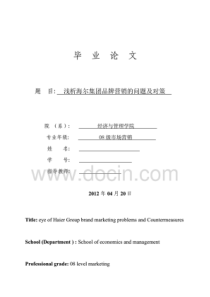 浅析海尔集团品牌营销的问题及对策大学毕业论文