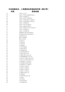中央党政机关、人民团体及其他机构代码(统计用)