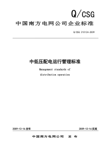 南方电网公司《中低压配电运行管理标准》