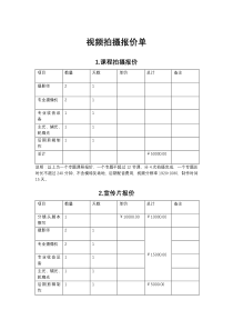 视频拍摄报价单