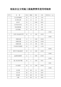 现场安全文明施工措施费费用使用明细表