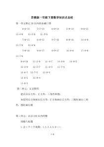 苏教版一年级下册数学知识点总结