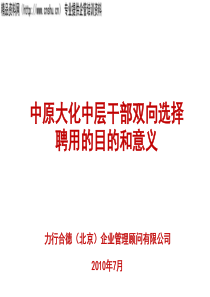 某某企业管理顾问有限公司-中原大化中层干部双向选择聘用的目的和意义（PPT61页）