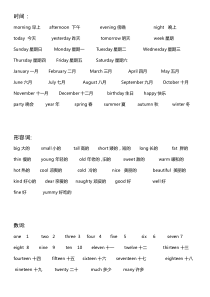 上海小学一二年级英语单词汇总