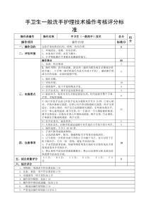 手卫生一般洗手护理技术操作考核评分标准