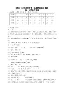 高一化学参考答案2019年1月