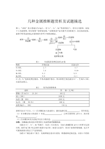 高三复习几种金属推断题赏析及试题摘选