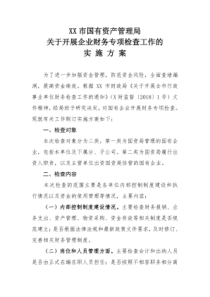 XX市国有资产管理局关于开展企业财务专项检查工作的实施方案