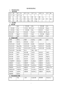 初中常见化学式大全