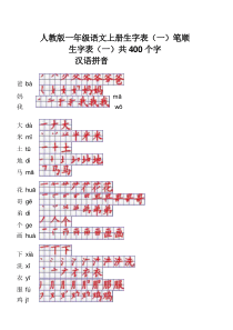 人教版一年级语文上册生字表笔顺