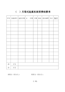 塔式起重机租赁结算清单