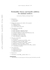 Teichmuller theory and handle addition for minimal